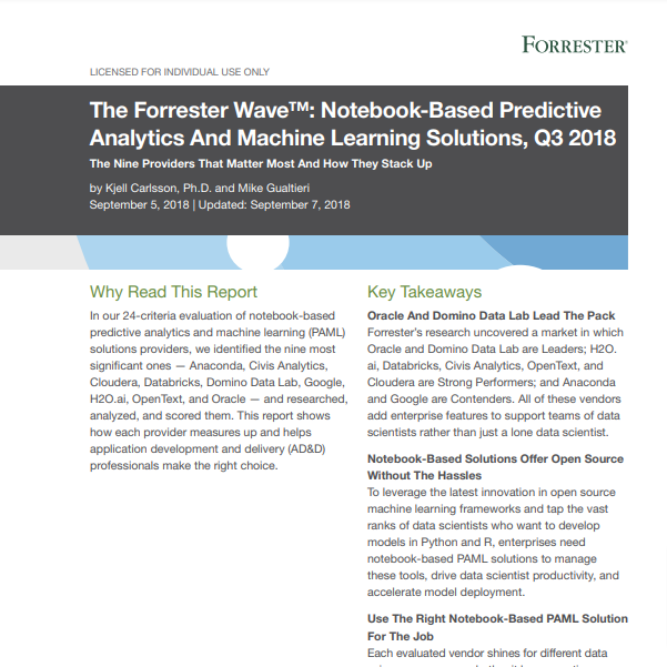 Forrester Positions Oracle as a Leader of Notebook-Based Machine Learning Solutions Providers